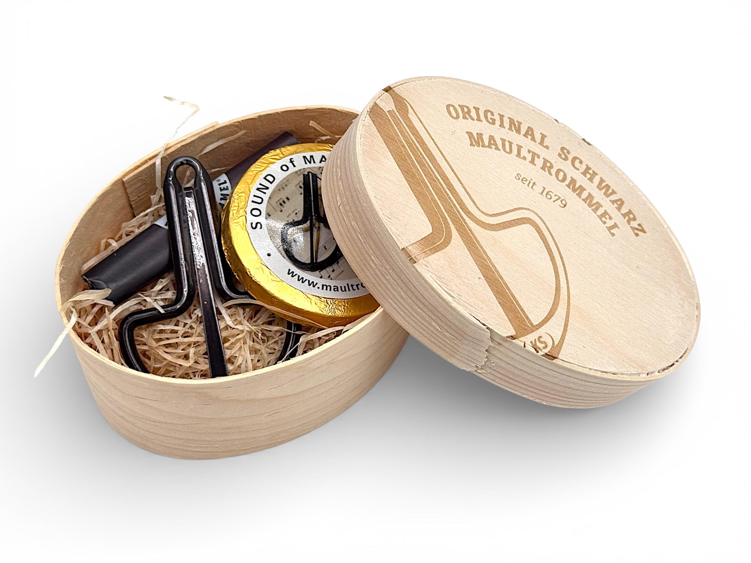 Maultrommel Geschenkset Antik Edition mit Schokotaler Original Schwarz Österreich Jaw Harp Mundtrommel